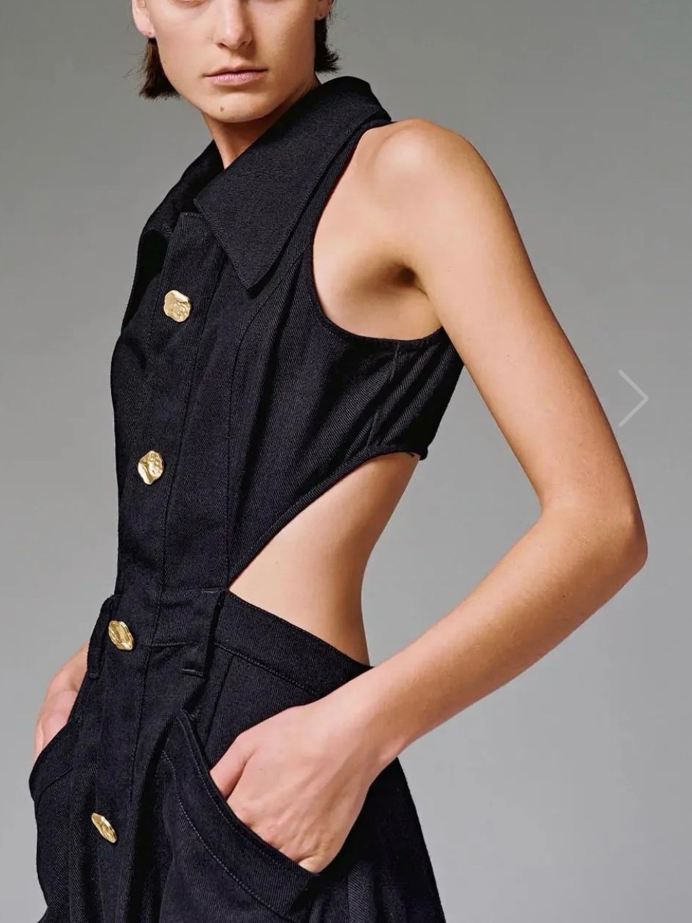 Urban Revivo Black Denim Cut Out Sleeveless Maxi Dress Size 12 - Picture 2 of 6